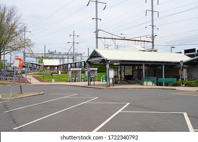 PRINCETON JUNCTION, NJ -3 MAY 2020- View Of The Princeton Junction Train On The NJ Transit Northeast Corridor Line In New Jersey, USA.