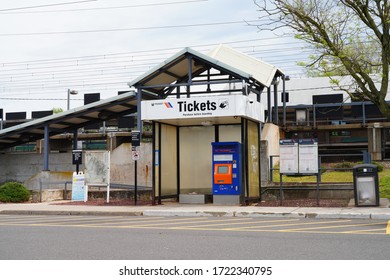 PRINCETON JUNCTION, NJ -3 MAY 2020- View Of The Princeton Junction Train On The NJ Transit Northeast Corridor Line In New Jersey, USA.