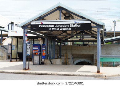 PRINCETON JUNCTION, NJ -3 MAY 2020- View Of The Princeton Junction Train On The NJ Transit Northeast Corridor Line In New Jersey, USA.