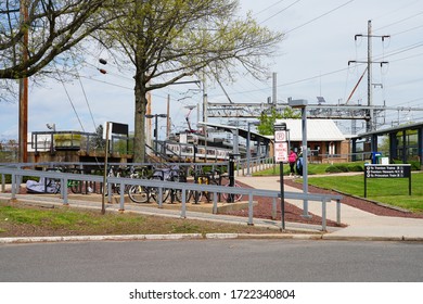 PRINCETON JUNCTION, NJ -3 MAY 2020- View Of The Princeton Junction Train On The NJ Transit Northeast Corridor Line In New Jersey, USA.