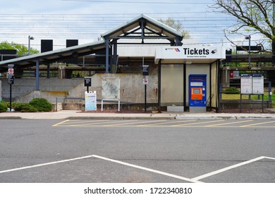 PRINCETON JUNCTION, NJ -3 MAY 2020- View Of The Princeton Junction Train On The NJ Transit Northeast Corridor Line In New Jersey, USA.