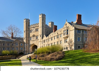 Princeton, New Jersey - April 20, 2018: Princeton University on a sunny afternoon.  Princeton University is a Private Ivy League University in New Jersey, USA and ranked as best university in USA.