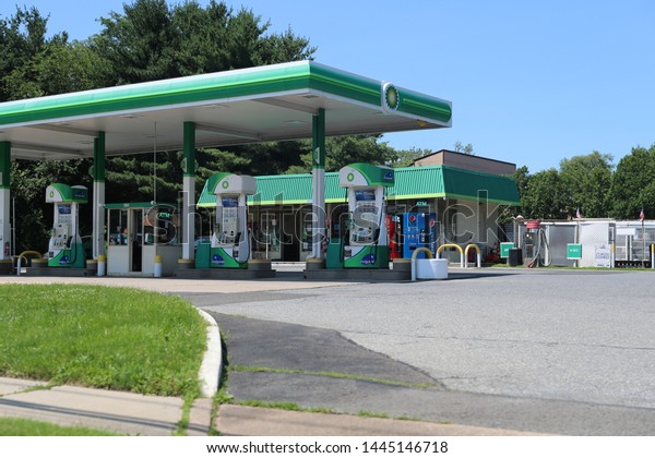 Princeton New Jersey - June 23,\
2019:BP or British Petroleum gas station in summer day. British\
Petroleum is a British multinational oil and gas company -\
Image
