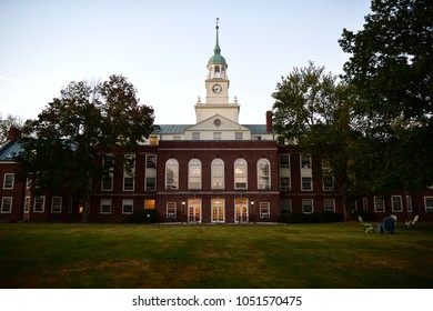 Princeton, New Jersey / USA - 10, 04, 2017: Institute For Advanced Study As Seen From Across A Green Field With Trees. This Is The Main Building With A Clock Tower