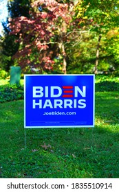 PRINCETON, NJ -15 OCT 2020- View Of A Democratic Biden Harris Lawn Sign During The 2020 Presidential Electoral Campaign In The United States.