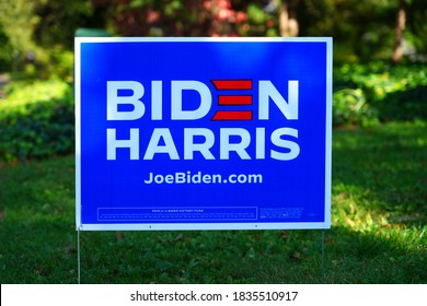 PRINCETON, NJ -15 OCT 2020- View Of A Democratic Biden Harris Lawn Sign During The 2020 Presidential Electoral Campaign In The United States.