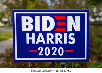 PRINCETON, NJ -15 OCT 2020- View Of A Democratic Biden Harris Lawn Sign During The 2020 Presidential Electoral Campaign In The United States.