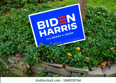 PRINCETON, NJ -15 OCT 2020- View Of A Democratic Biden Harris Lawn Sign During The 2020 Presidential Electoral Campaign In The United States.