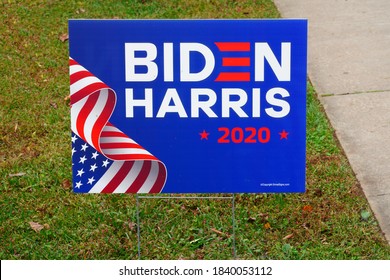 PRINCETON, NJ -23 OCT 2020- View Of A Democratic Biden Harris Lawn Sign During The 2020 Presidential Electoral Campaign In The United States.