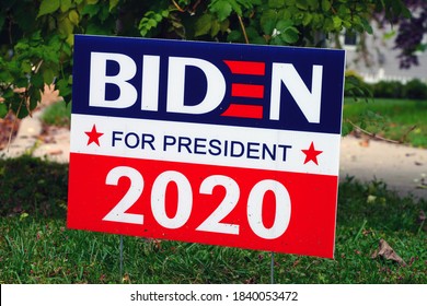 PRINCETON, NJ -23 OCT 2020- View Of A Democratic Biden For President Lawn Sign During The 2020 Presidential Electoral Campaign In The United States.