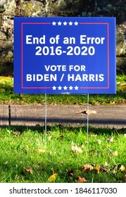 PRINCETON, NJ -31 OCT 2020- View Of A Democratic Lawn Sign Saying End Of An Error 2016-2020 During The 2020 Presidential Electoral Campaign In The United States.