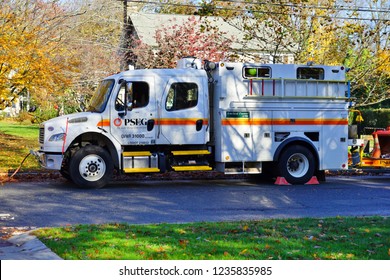 PRINCETON, NJ -8 NOV 2018- View Of A Utilities Repair Truck For PSEG (Public Service Enterprise Group), An Energy And Electricity Company In New Jersey.