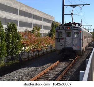 Princeton, NJ/USA - Oct 15, 2020: NJ Transit Train (The Dinky) Leaving The Princeton Station.