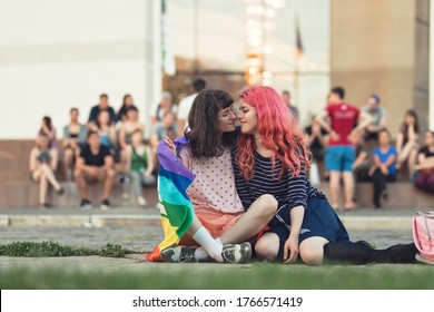 Prinde Month Lesbian Girls Laughing On The Street Romantic Gesture. Bisexual Girls Relationship Lesbian Couple Love Story, LGBT Community Lesbians Having Lesbian Sex LGBT Community Same-sex Couples