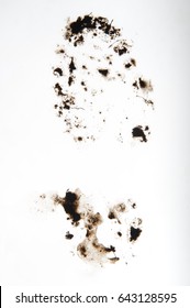 Print Of Muddy Boot On A White Clean Surface, Footprint, Track