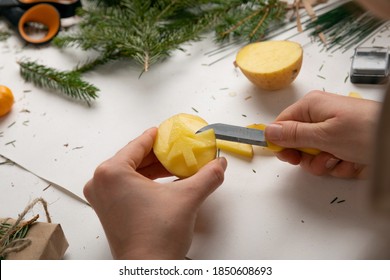 Print Potato Stamps. handmade gift wrapping with an exclusive print pattern. - Powered by Shutterstock