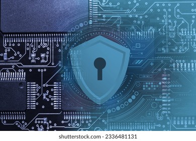 printed circuit board with active and passive surface mounted components close up. Cyber security concept - Powered by Shutterstock