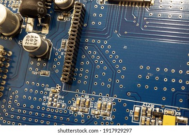 Printed Circuit Board. Close-up. Macro Photography. Selective Focus.