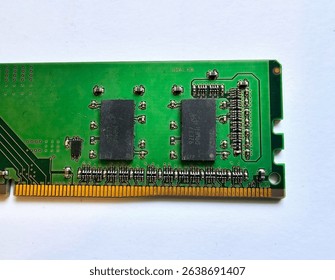 Printed Circuit Board – RAM Memory Module Fragment on White Background