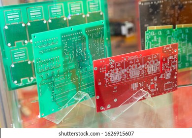 Printed circuit boards on the stand. Electronics