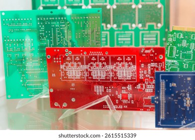 Printed circuit boards on the stand. Electronics