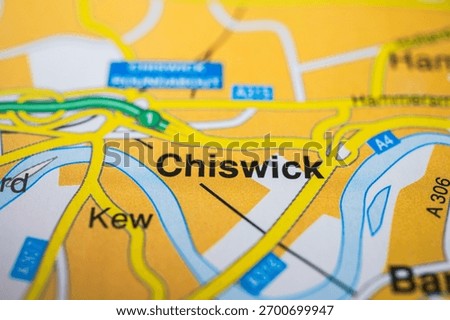 Printed map section highlighting Chiswick and nearby Kew London area