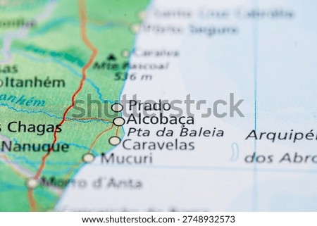 Printed map section of Prado Alcobaca and Caravelas Bahia Brazil