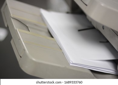 A Printed Sheets Of Paper Coming Out From Photo Copy Machine