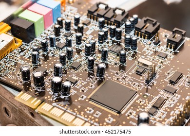 Printed Sound Card With Microcircuit, Close Up