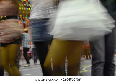 Printed And Very Colorful Round Skirts During Dance At Festa Junina Or June Party Translated Into English. Blur Background.