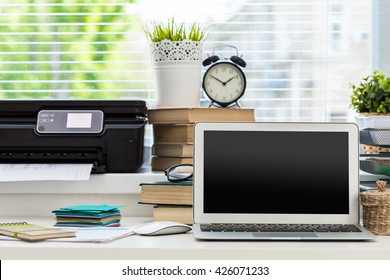 Printer And Computer. Office Table