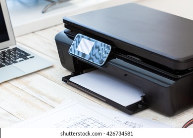 Printer And Computer. Office Table