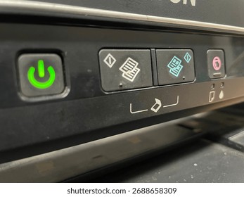 Printer Control Panel with Power Button and Paper or Ink Function