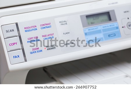 Printer and fax control panel. Closeup