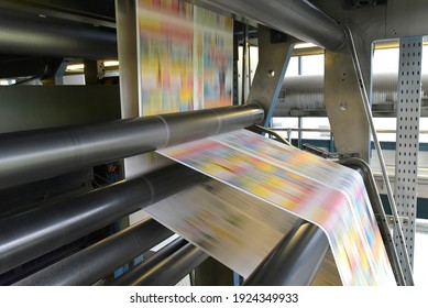 Printing Of Coloured Newspapers With An Offset Printing Machine At A Printing Press Company