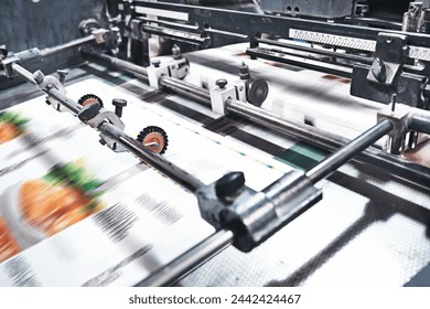 Printing, machine and paper warehouse or distribution production for newspaper press, magazine or publishing. Wholesale, project and industrial printer with ink jet laser, equipment or facility