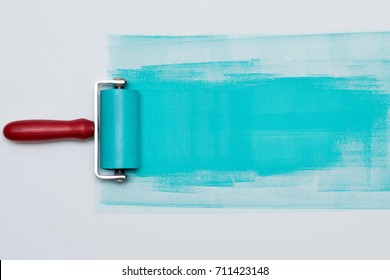 Printmaking Roller  In Turquoise  Color.