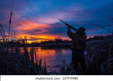 Prior to a Christmas duck hunt; I went out to a pond in Pendleton, Oregon during the blue hour (about 25 minutes before sunrise) and set up this self portrait of myself.  Title: Christmas Duck Hunt