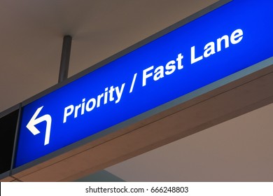 Priority Fast Lane Sign Airport First Class Luxury Notification Blue Light