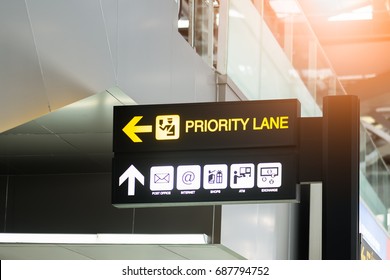 Priority Lane  And Infomation Sign In Airport