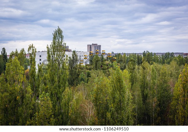 Pripyat\
ghost city in Chernobyl Exclusion Zone,\
Ukraine