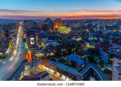 PRISHTINA, KOSOVO, SEPTEMBER 16, 2019: Sunset View Of Bill Clinton Boulevard In Prishtina, Kosovo