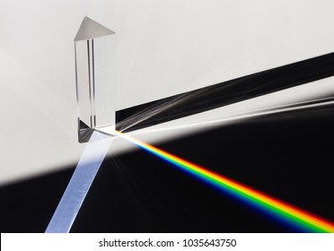 A Prism Dispersing Sunlight Splitting Into A Spectrum On A White Background.