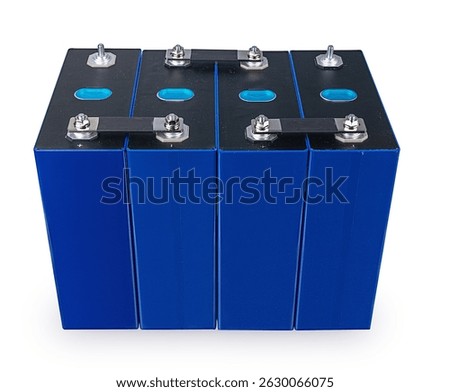 Prismatic modules Lithium Iron Phosphate LiFePO4 blue prismatic cell isolated on white. Clipping path.