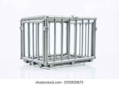 Prison Bars Isolated On White. Steel Cage.
