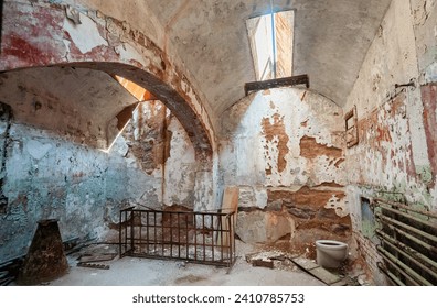 A Prison Cell at Eastern State Penitentiary, Prison in Philadelphia, Pennsylvania, USA