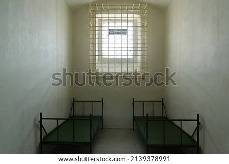 Prison cell with two beds used in communist Czechoslovakia