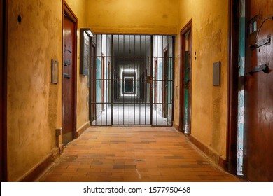 Prison Corridor With Grating Oppressive