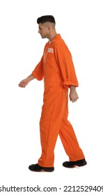 Prisoner In Orange Jumpsuit On White Background