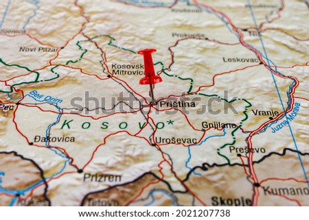 Pristina pinned on a map of Kosovo